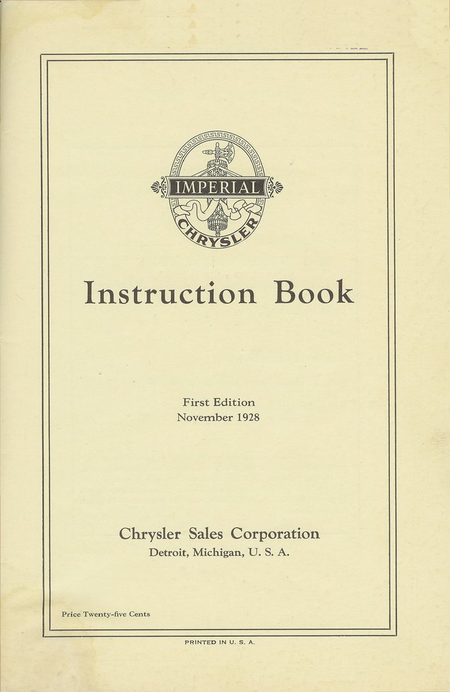 1929 Chrysler Imperial Instruction Book